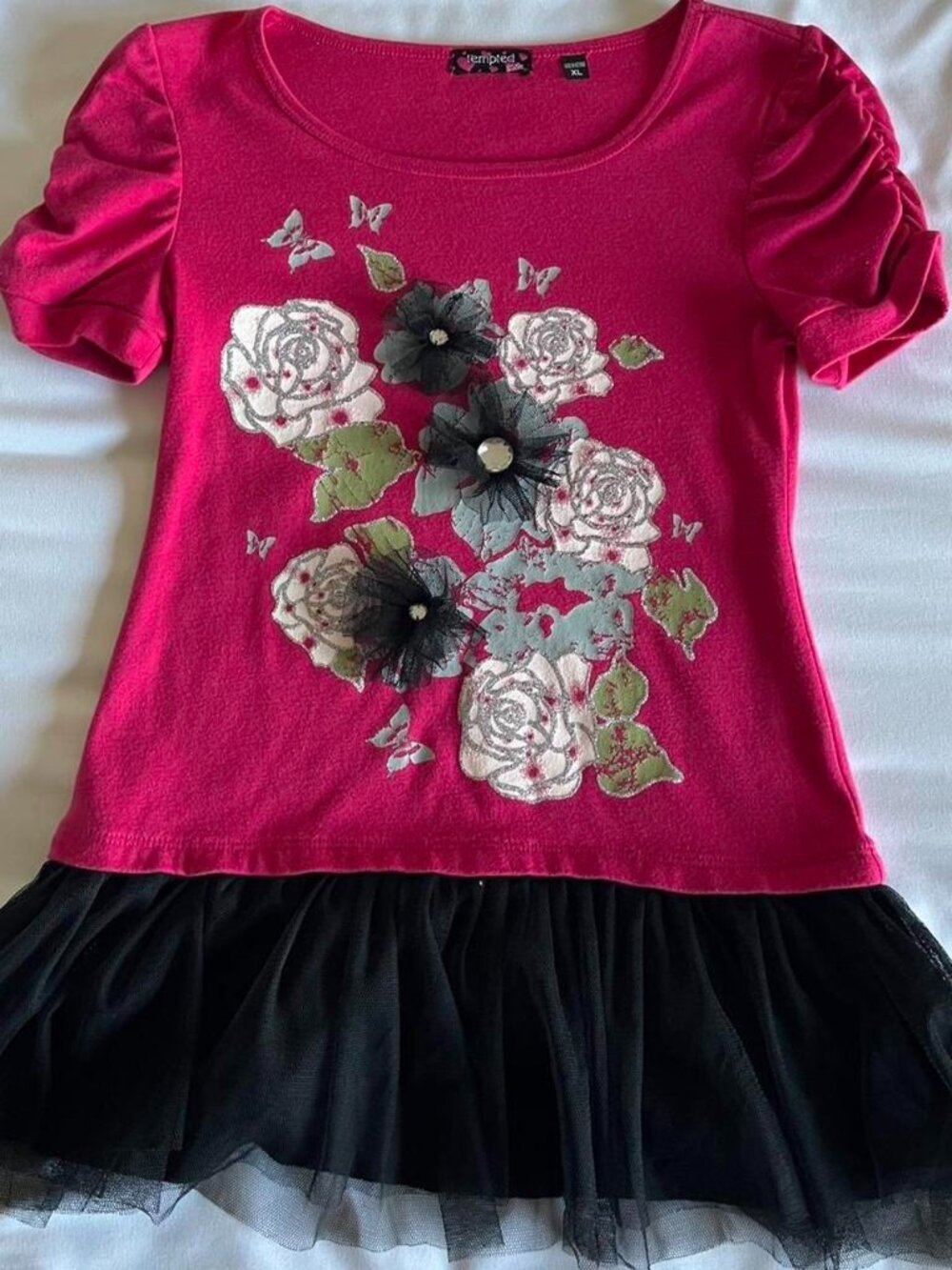 Tempted Magenta Floral Tulle Tunic